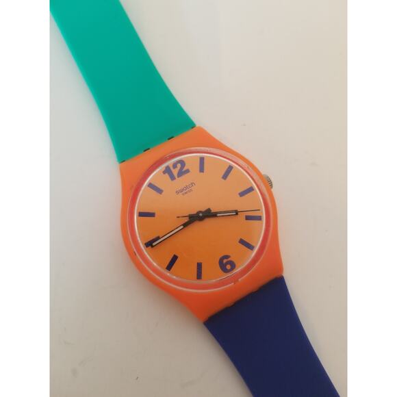 Swatch Swiss Pangasius Orange Blue Green Colorblock Watch New Battery Working main image 7